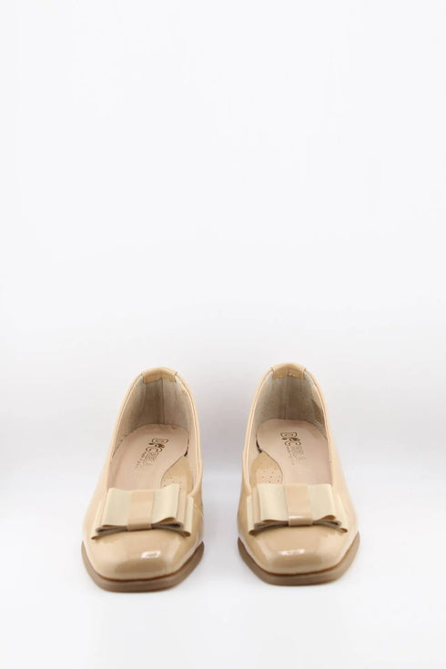 DFC Relax Block Heel Leather Loafers with Bow